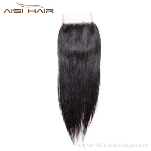 Aisi Hair Topselling 14 Inch 4X4 Human Hair Lace Closure Long Silky Straight Brazilian Human Hair Extension For Women